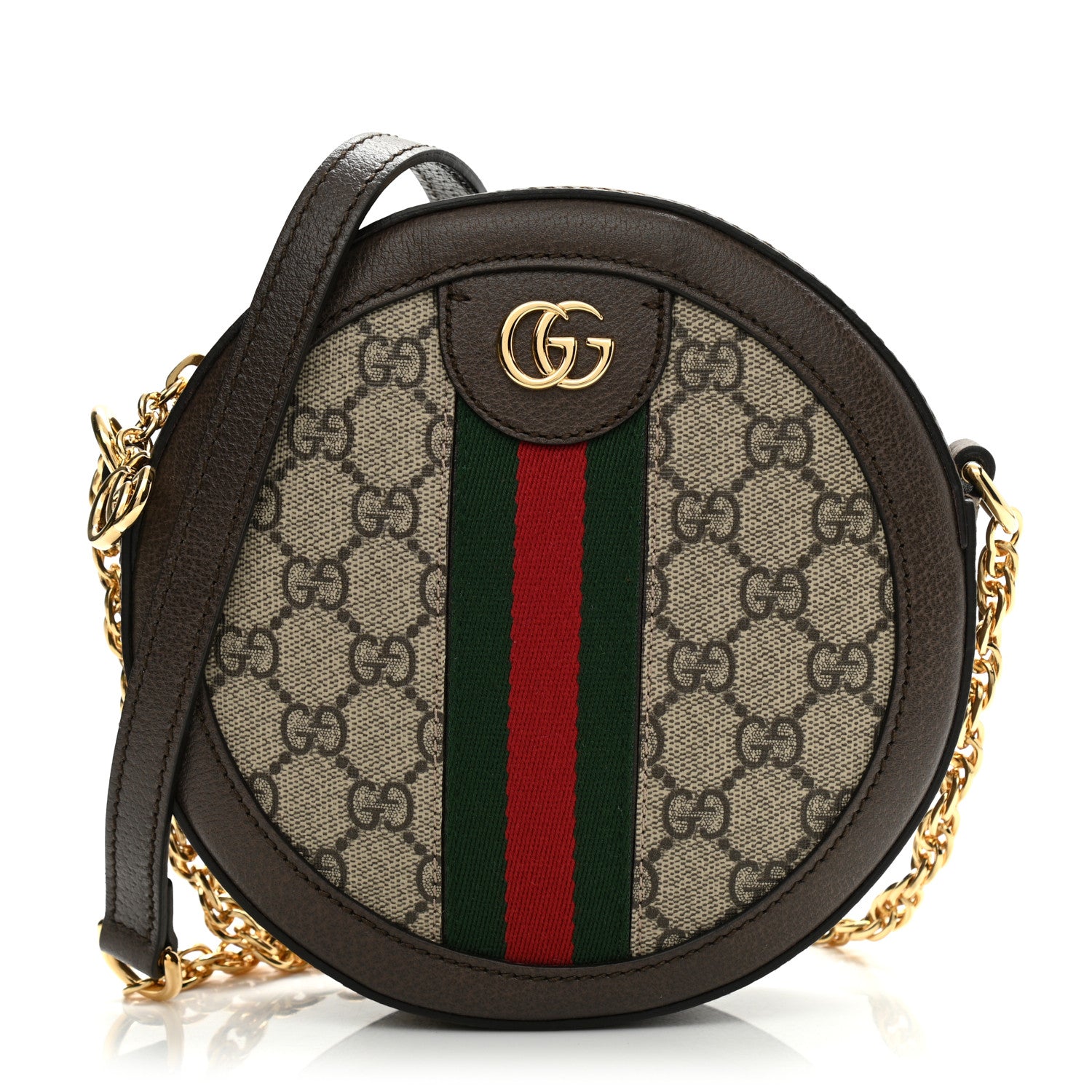 Gucci GG Supreme Monogram Web Mini Ophidia Round Shoulder Bag Brown 1 of 10