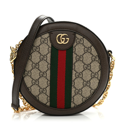 Gucci GG Supreme Monogram Web Mini Ophidia Round Shoulder Bag Brown 1 of 10