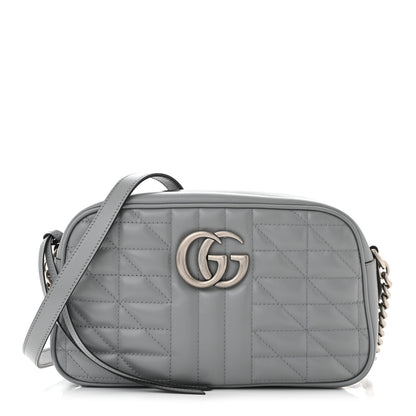 Gucci Calfskin Matelasse Aria Small GG Marmont Chain Shoulder Bag Deep Grey 1 of 10