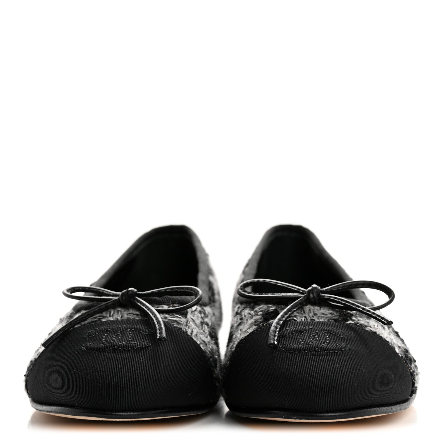 Wool Cotton Tweed Grosgrain Cap Toe Ballerina Flats 38 Black Gray