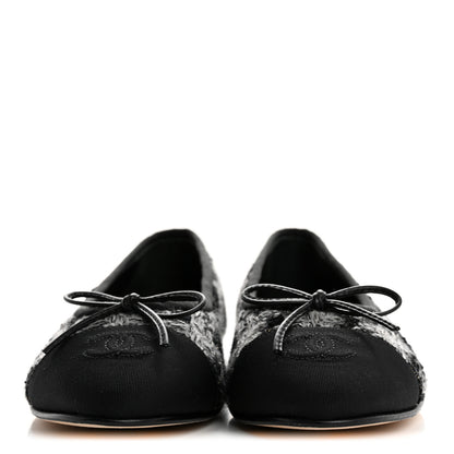 Chanel Wool Cotton Tweed Grosgrain Cap Toe Ballerina Flats 38 Black Gray 3 of 10