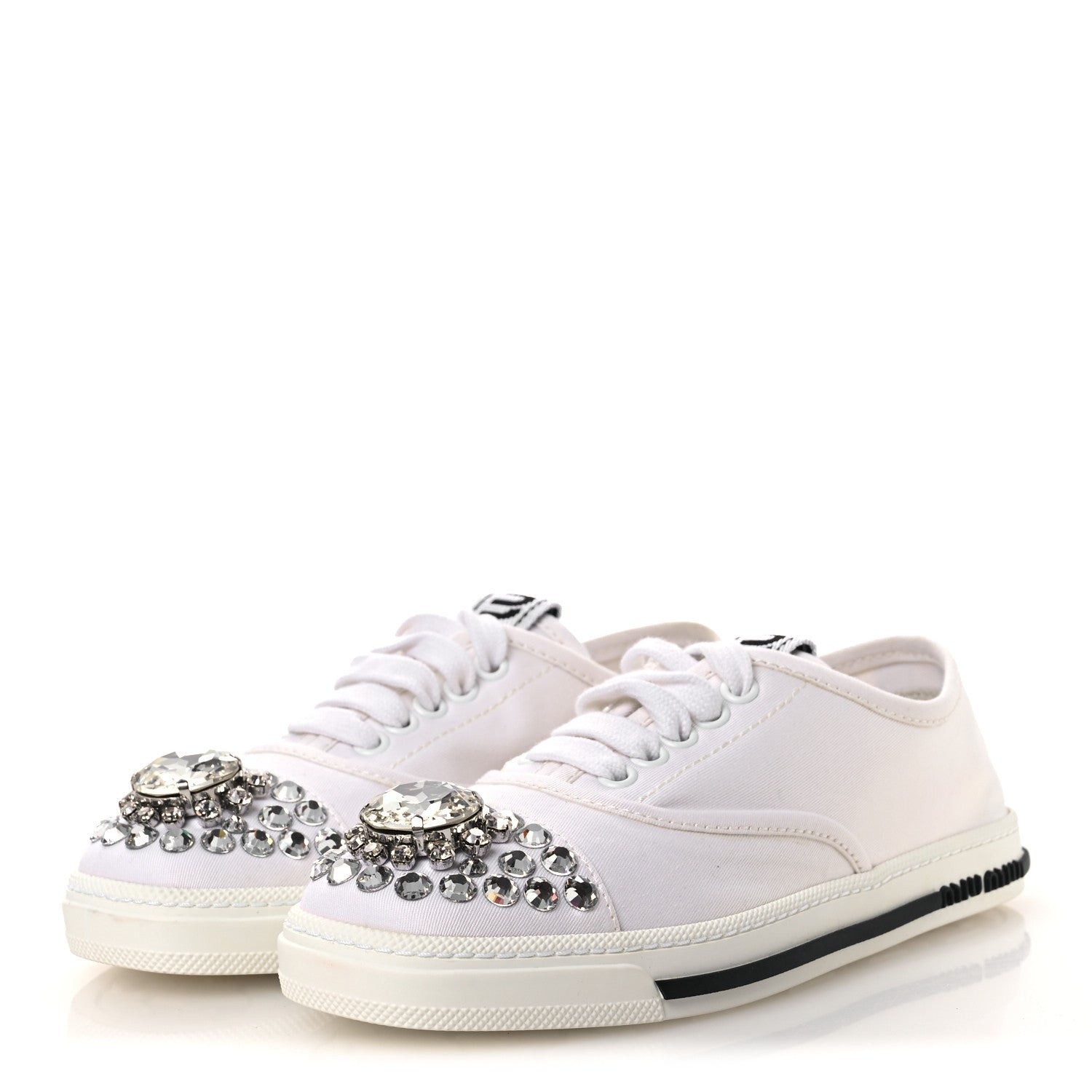Miu Miu Gabardine Crystal Low Sneakers 35 Bianco 4 of 12