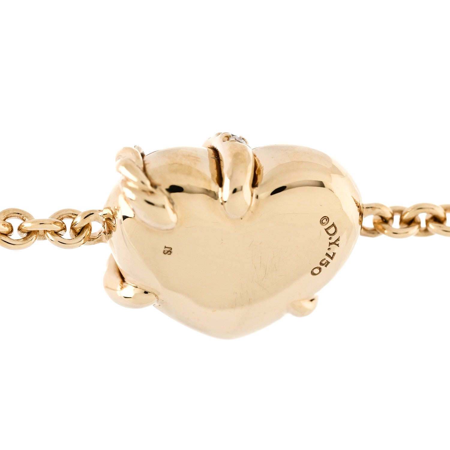 David Yurman 18K Yellow Gold Diamond Le Petit Coeur Sculpted Heart Chain Bracelet 4 of 4