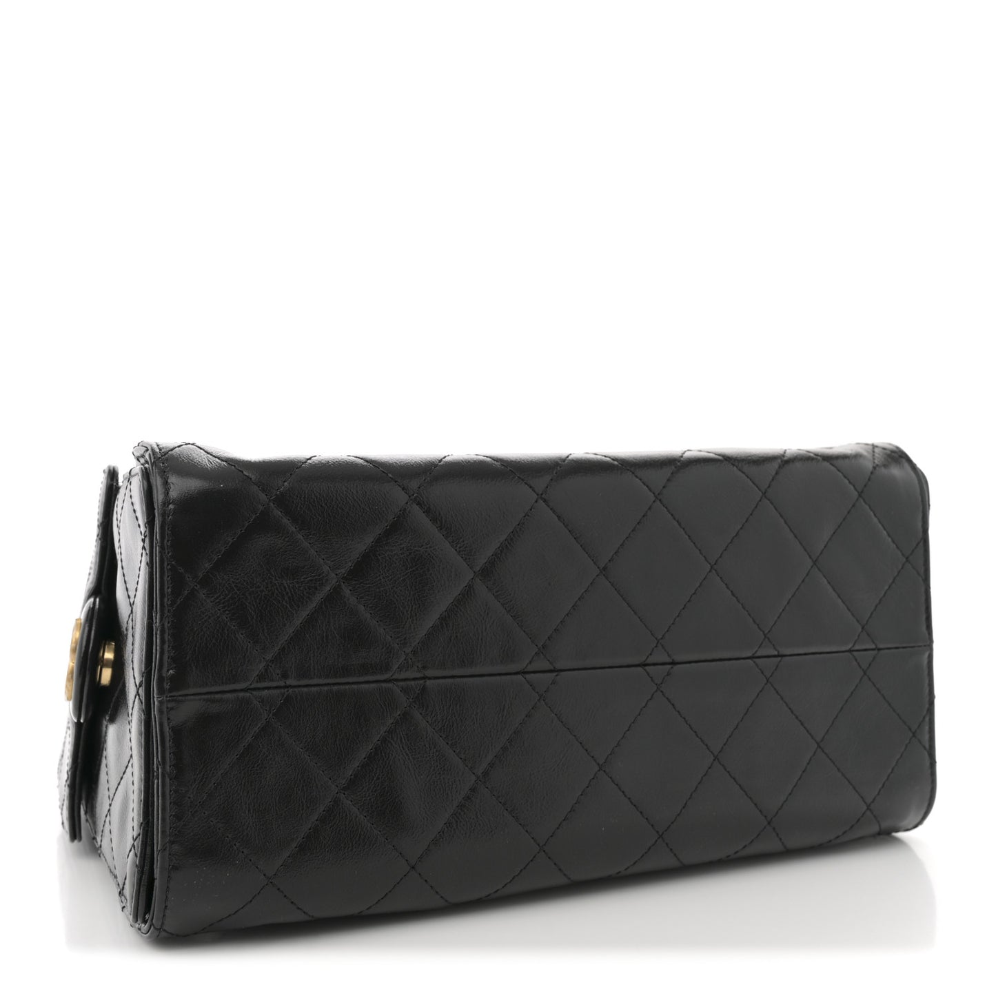 Shiny Crumpled Calfskin Quilted Small Chanel 25 Handbag Black