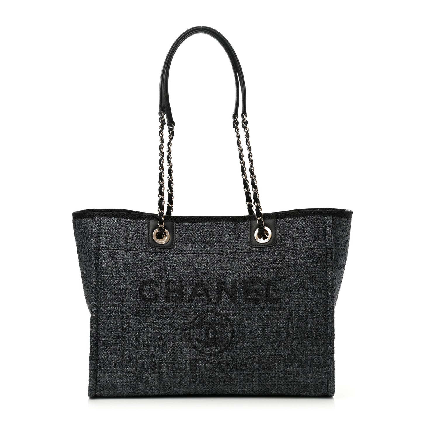 Woven Straw Raffia Small Deauville Tote Charcoal
