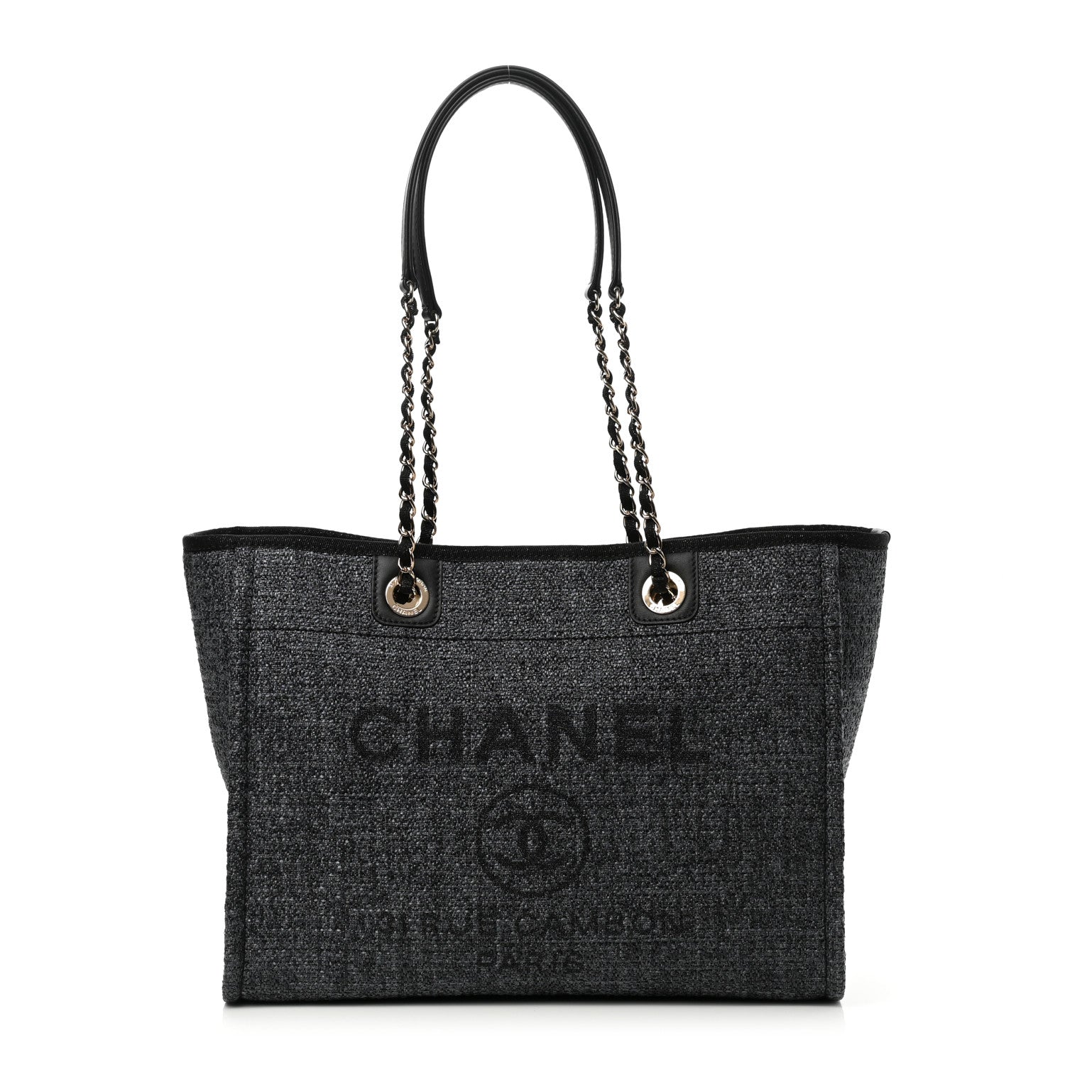 Chanel Woven Straw Raffia Small Deauville Tote Charcoal 1 of 10