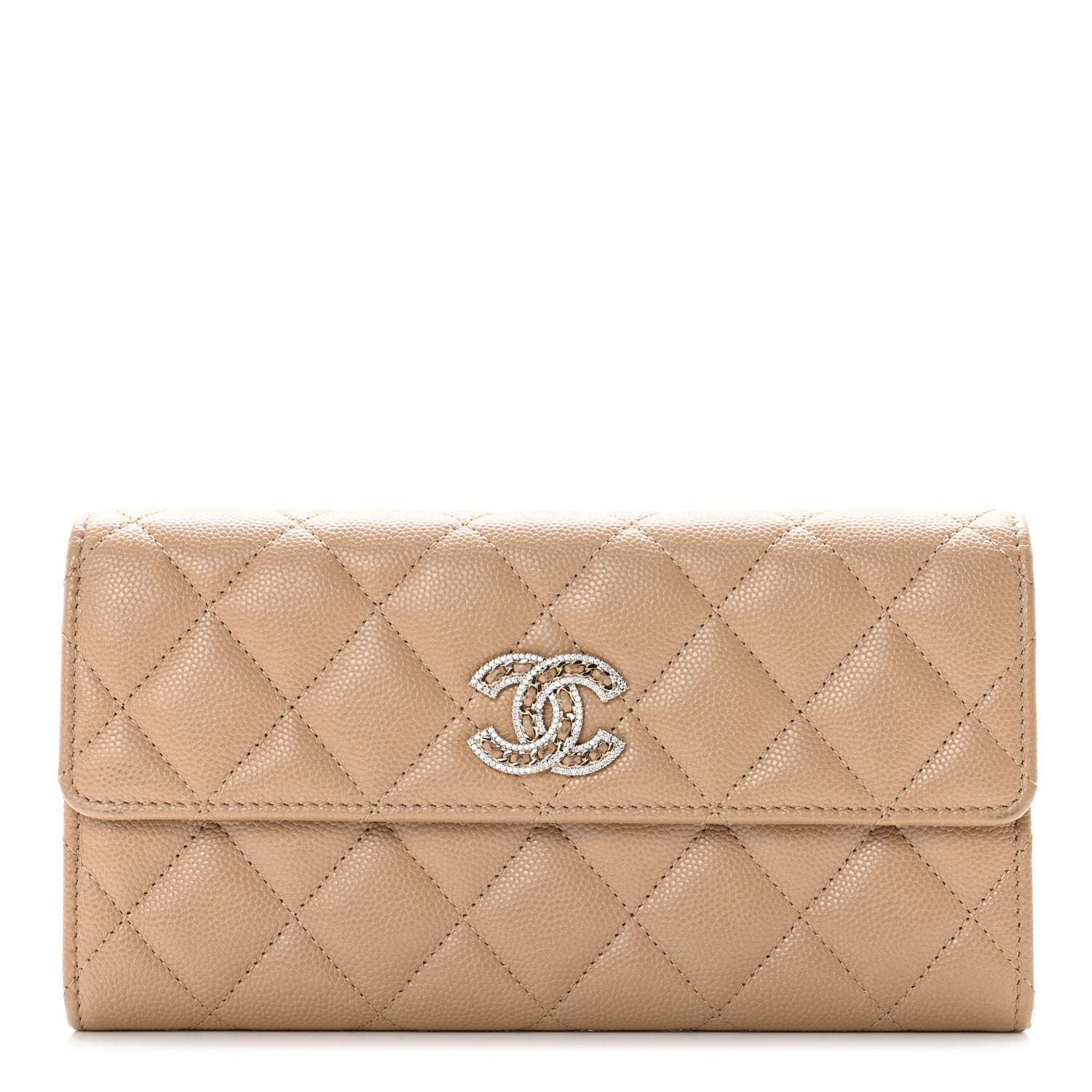 Chanel Caviar Quilted Crystal CC Large Gusset Flap Wallet Beige 1 of 9