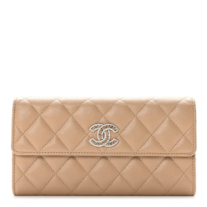 Chanel Caviar Quilted Crystal CC Large Gusset Flap Wallet Beige 1 of 9