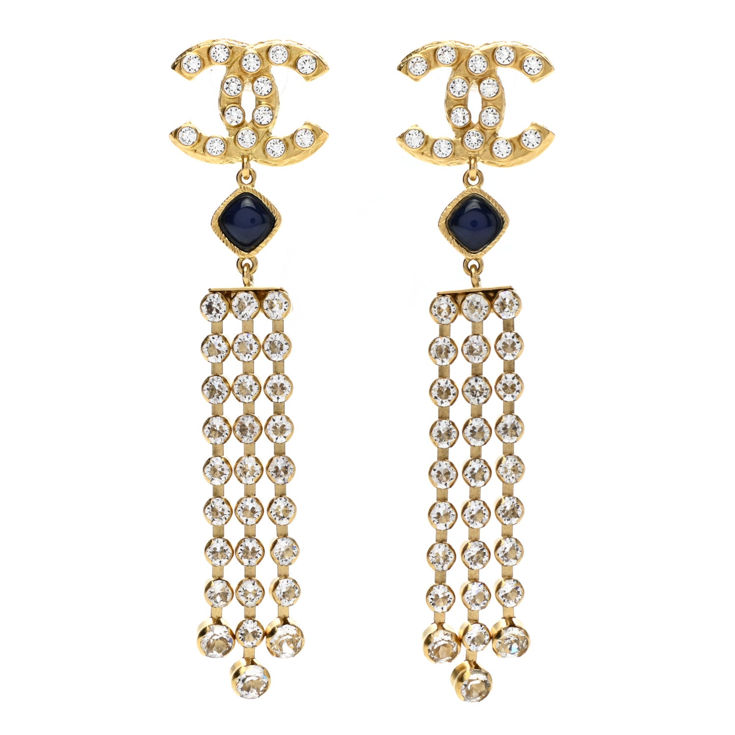 Resin Crystal CC Drop Earrings Gold Blue