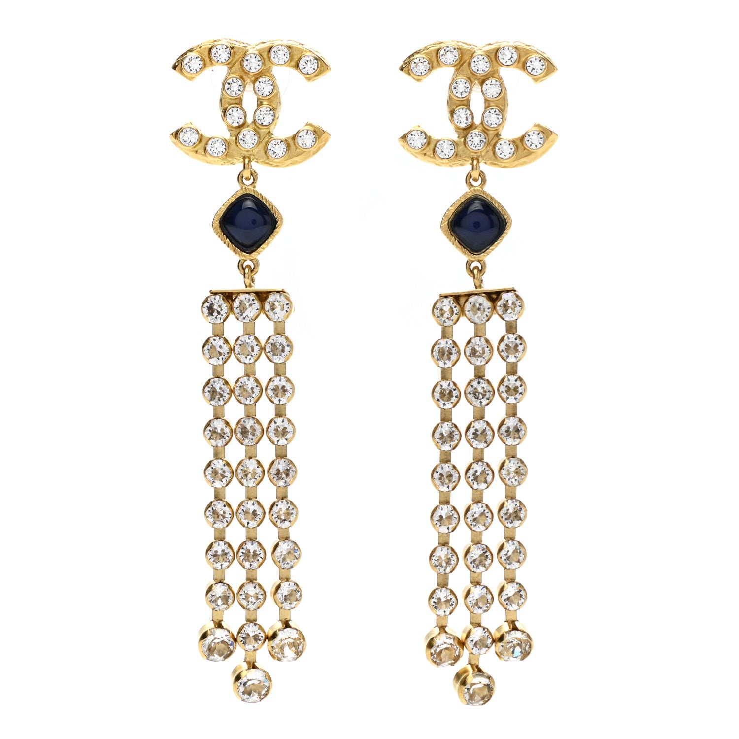 Chanel Resin Crystal CC Drop Earrings Gold Blue 1 of 5
