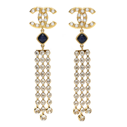 Chanel Resin Crystal CC Drop Earrings Gold Blue 1 of 5