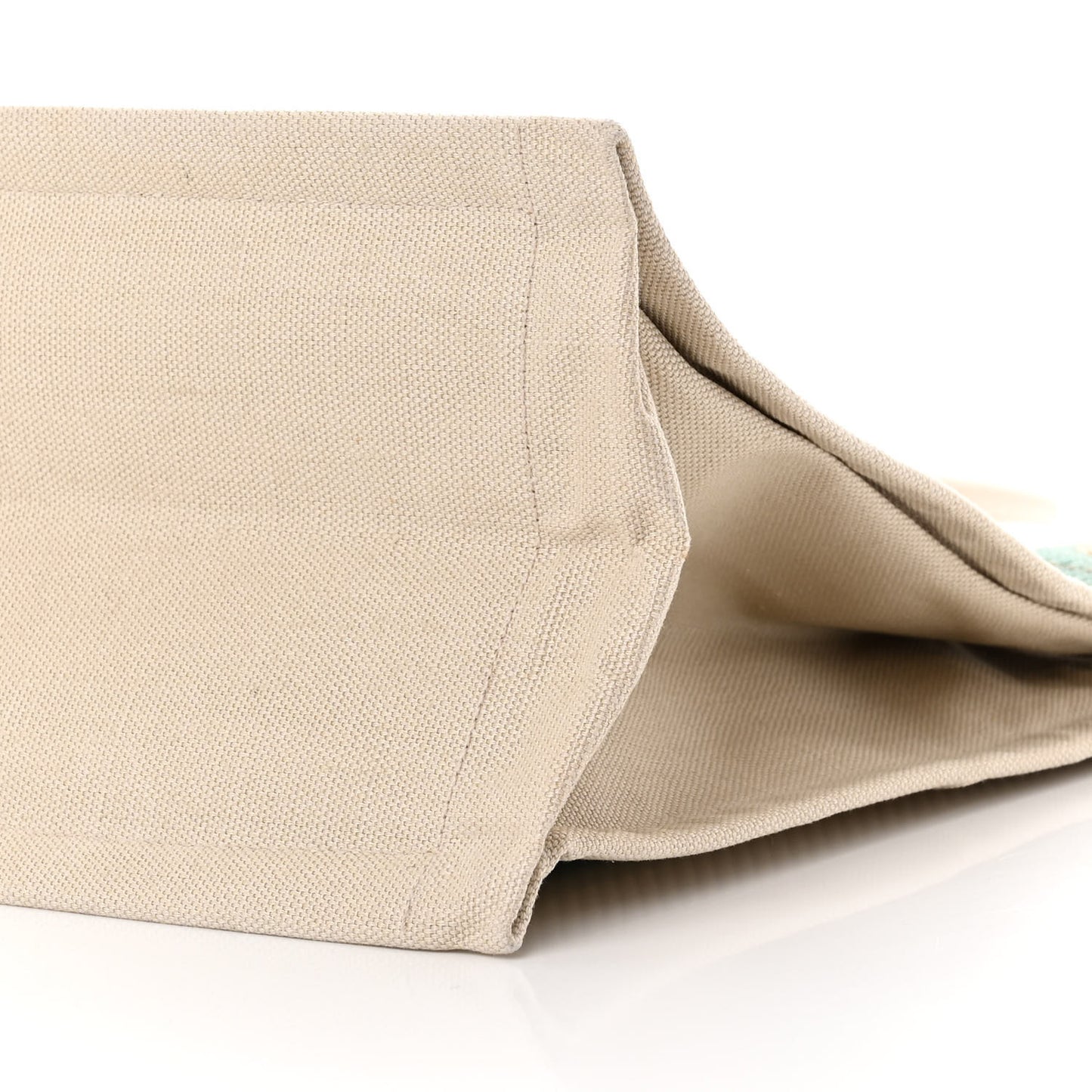 Cotton Linen Calfskin Striped Rive Gauche Tote Water Green