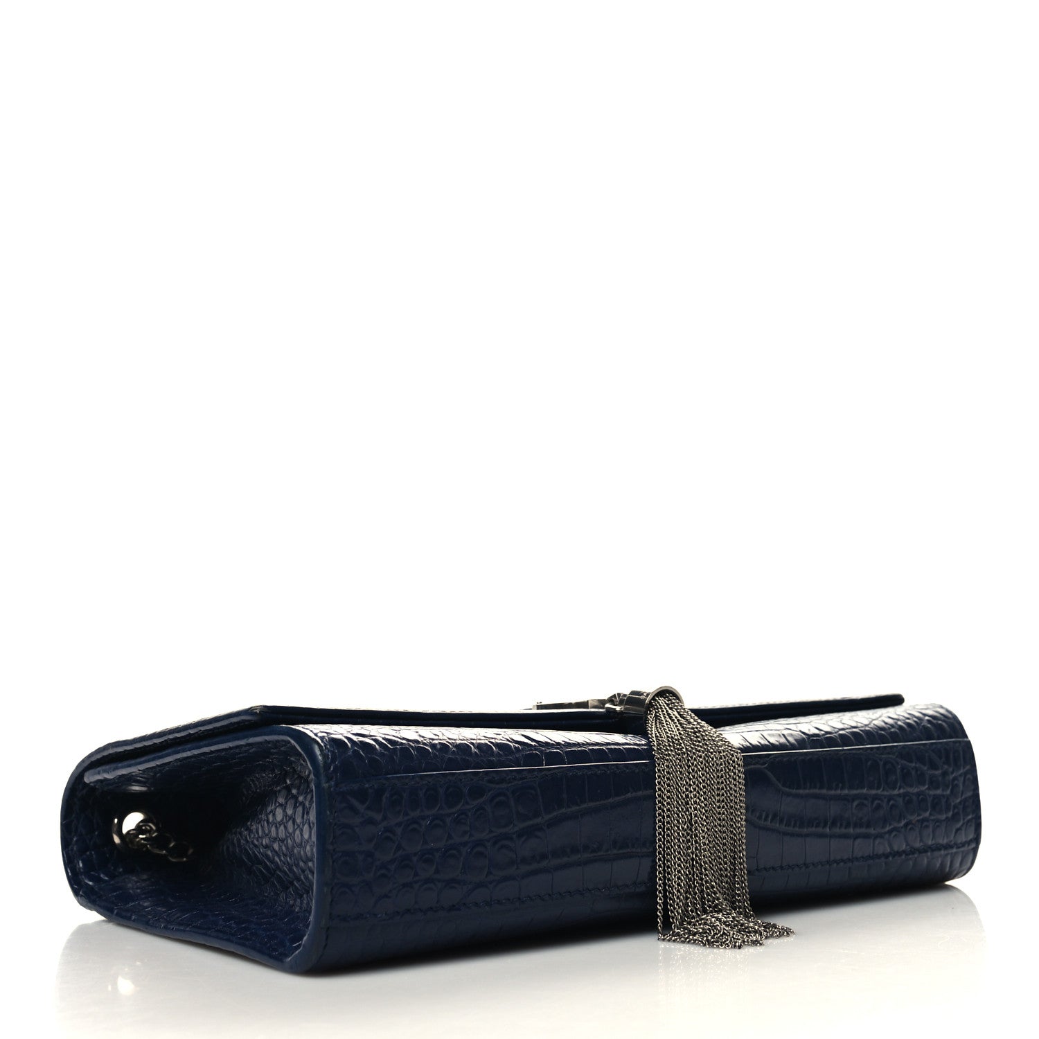 Saint Laurent Calfskin Crocodile Embossed Medium Classic Monogram Kate Tassel Satchel Deep Marine 4 of 11