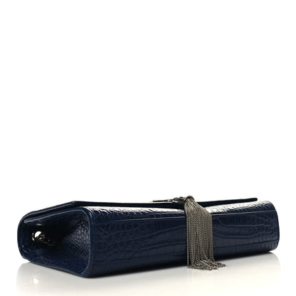 Saint Laurent Calfskin Crocodile Embossed Medium Classic Monogram Kate Tassel Satchel Deep Marine 4 of 11