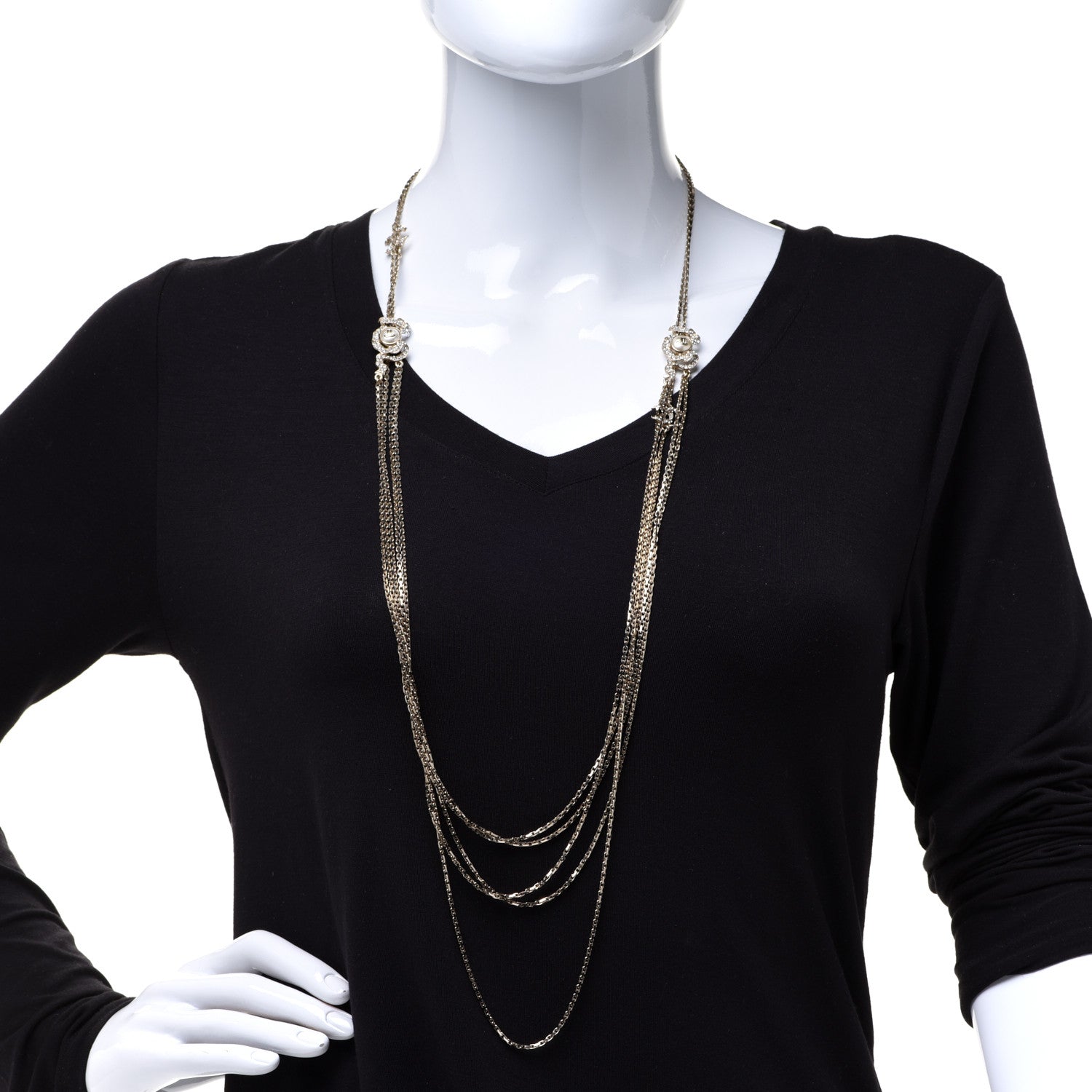 Chanel Crystal Pearl Chain CC Multi Strand Necklace Gold 2 of 7