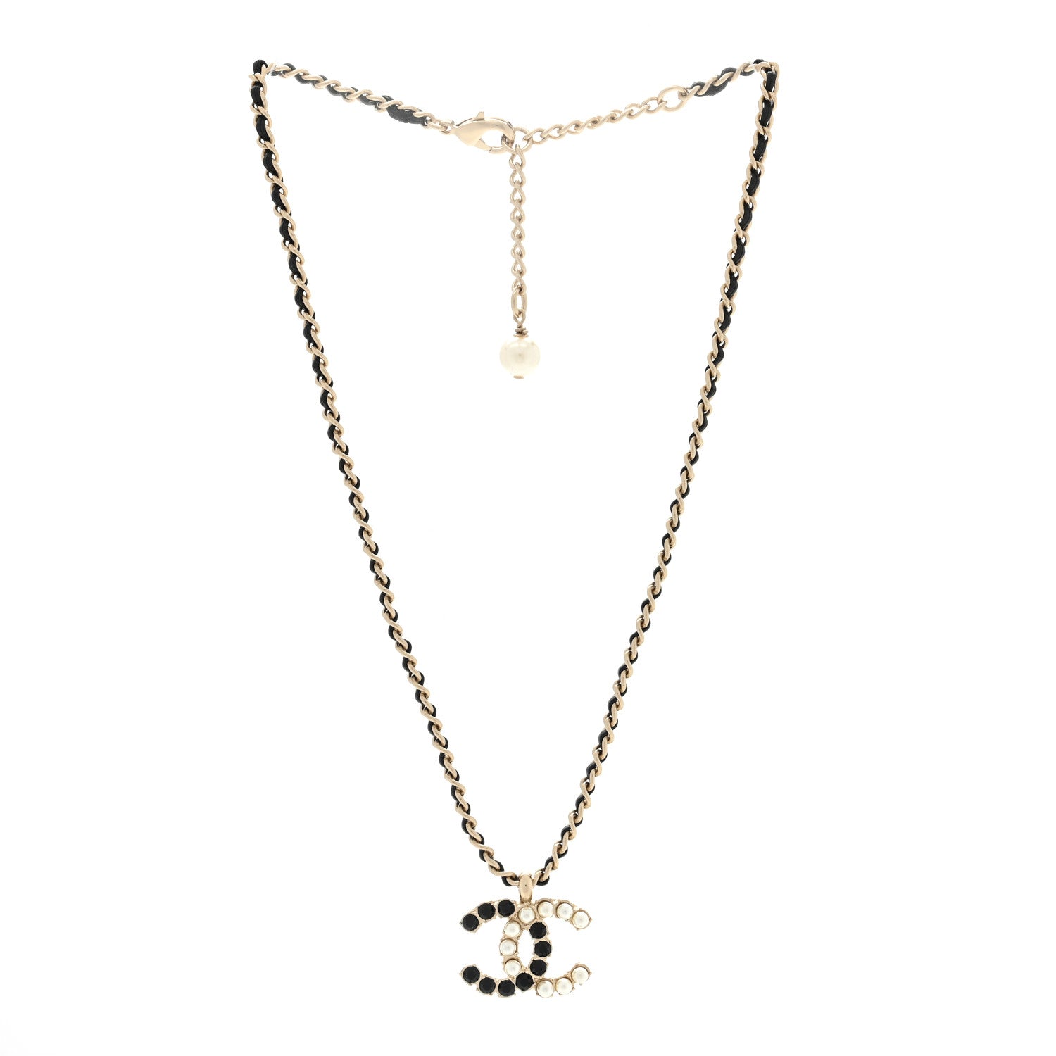 Chanel Pearl Crystal Lambskin Chain CC Short Necklace Black Gold 2 of 3
