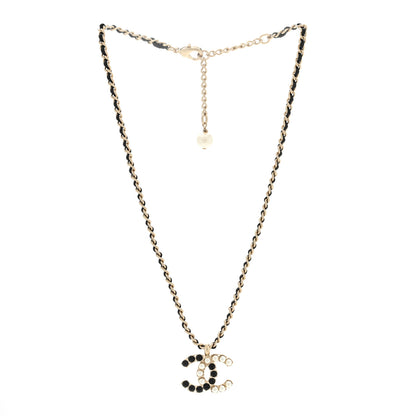 Chanel Pearl Crystal Lambskin Chain CC Short Necklace Black Gold 2 of 3