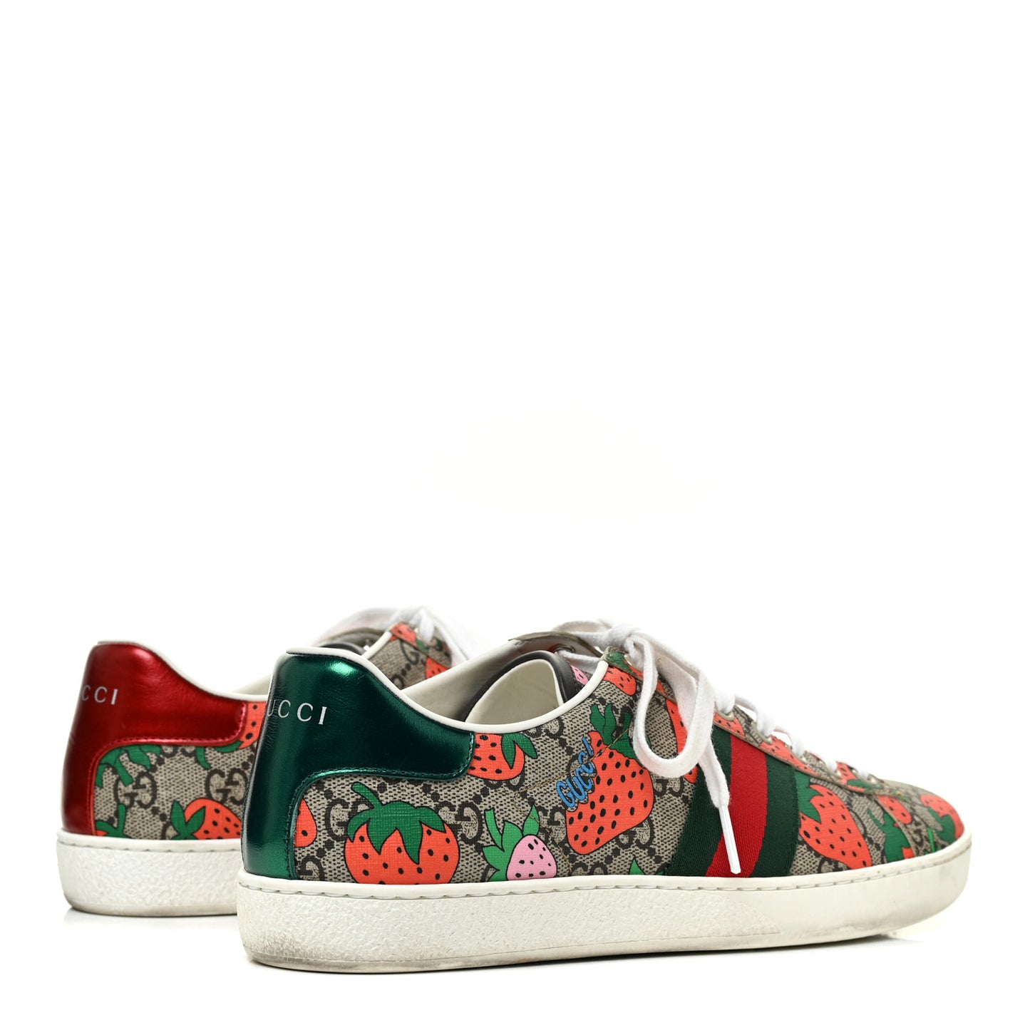 GG Supreme Monogram Strawberry Web Womens Ace Sneakers 39.5 Beige Multicolor Red Green