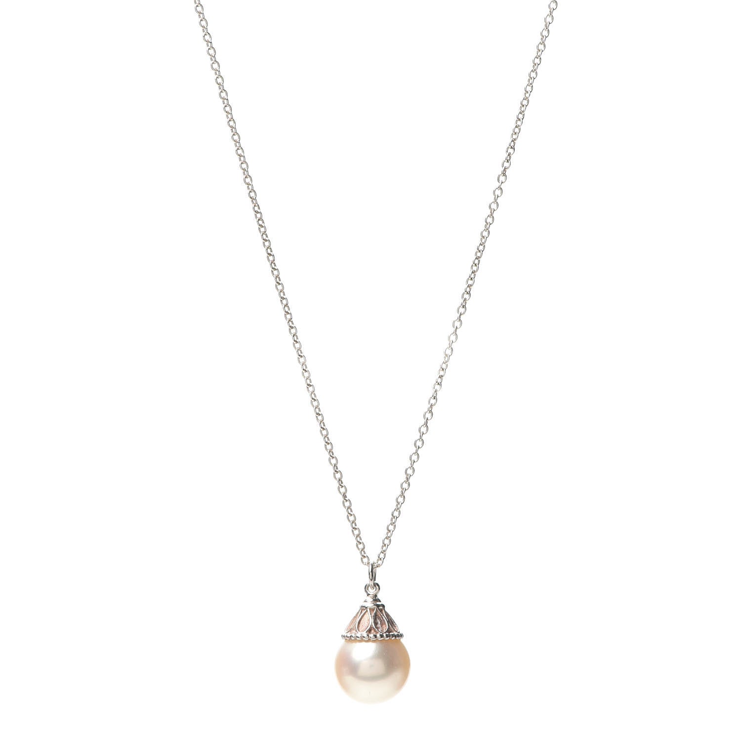Tiffany Sterling Silver Pearl Ziegfeld Drop Pendant Necklace 1 of 6
