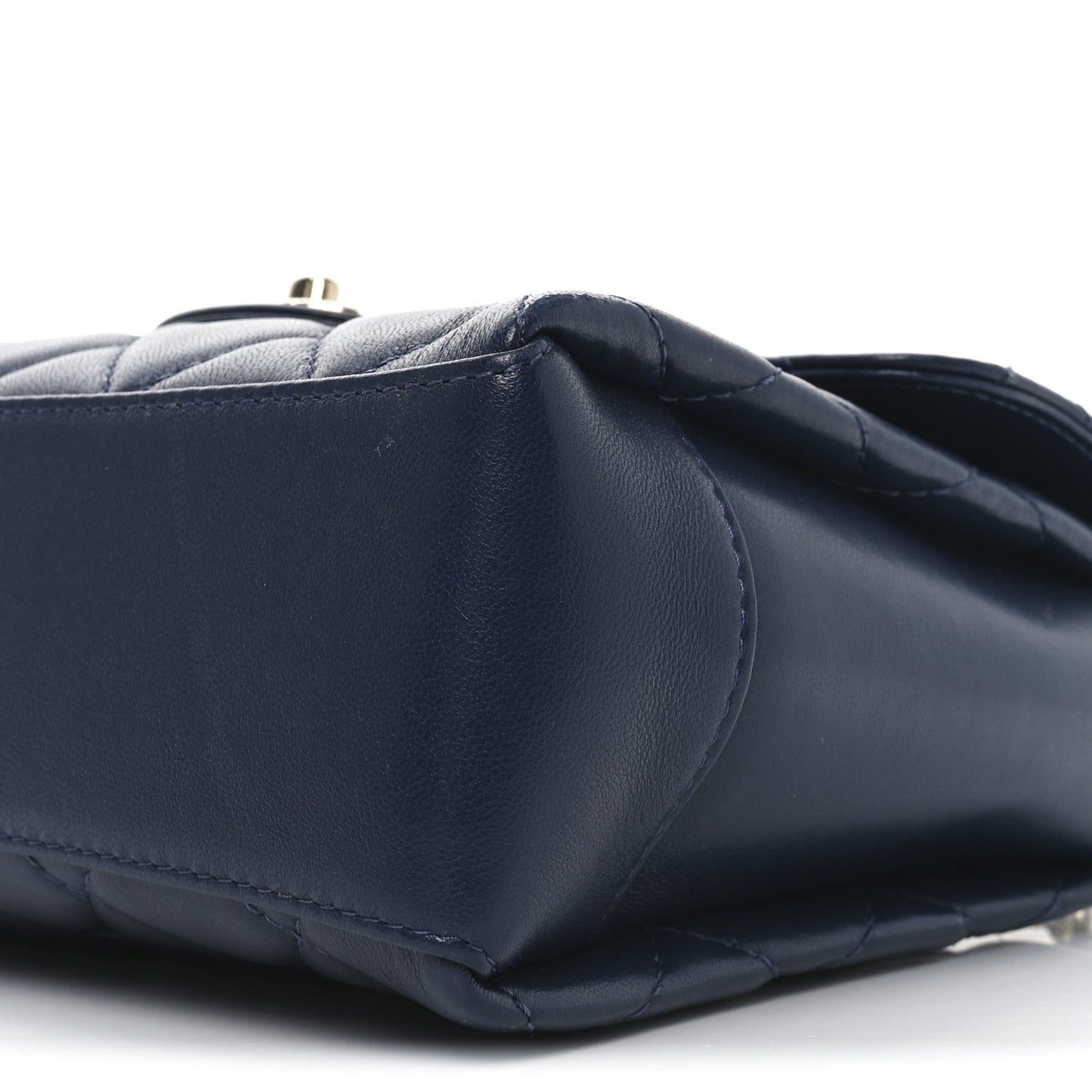 Lambskin Quilted Small Top Handle Square Flap Navy Blue