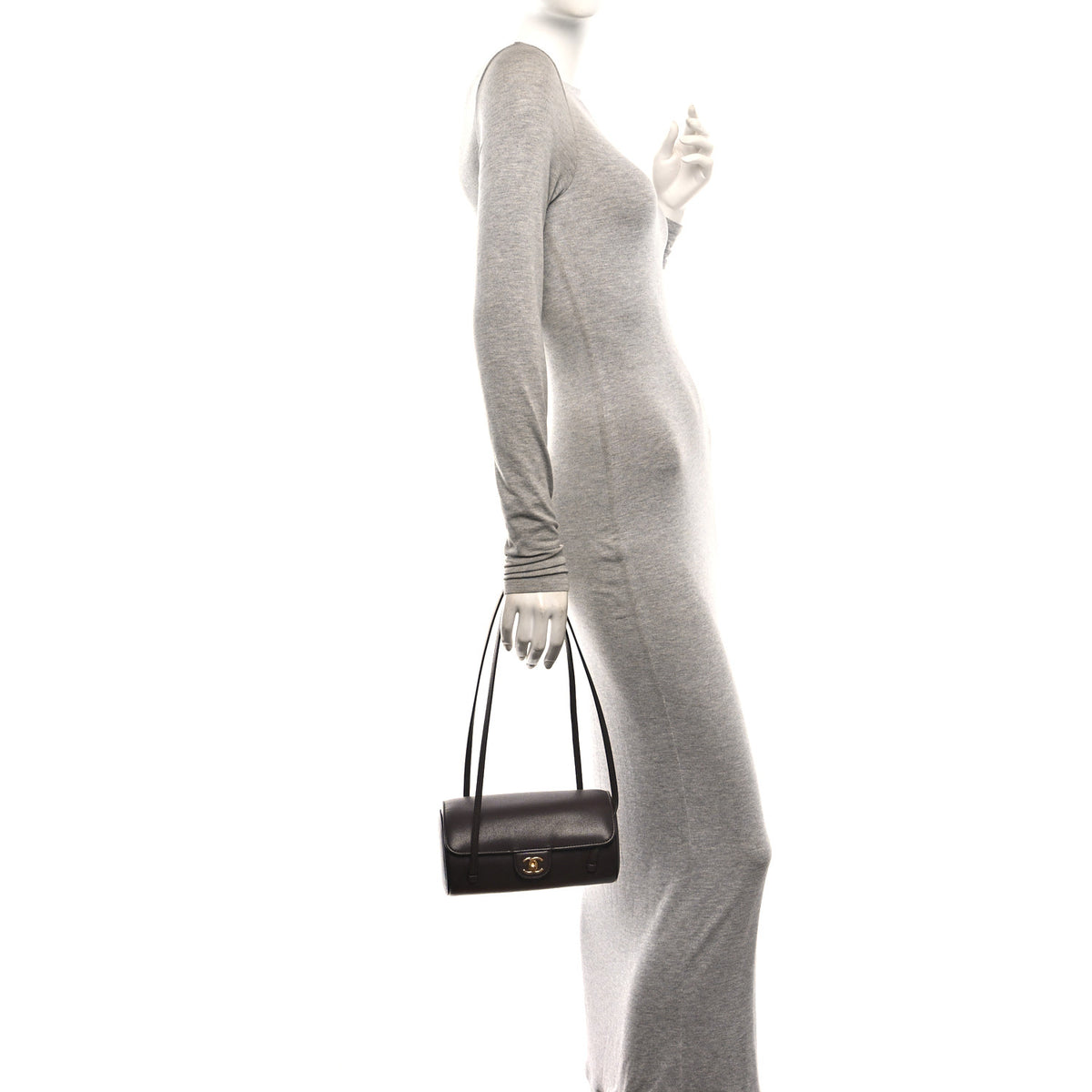 Shiny Caviar Preppy Coco Small Bowling Bag Black