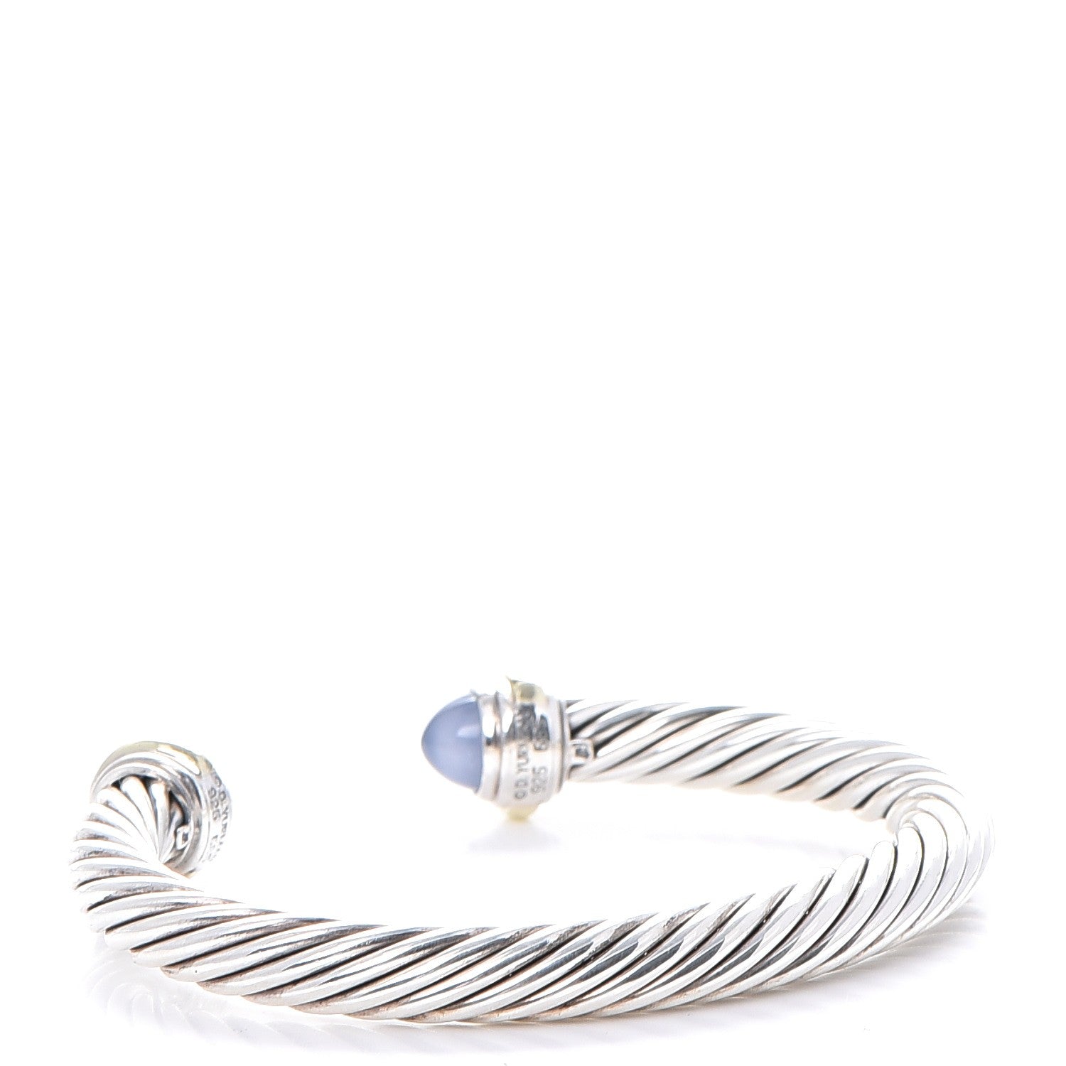 David Yurman Sterling Silver 14K Yellow Gold Chalcedony 7mm Cable Classics Bracelet 3 of 5