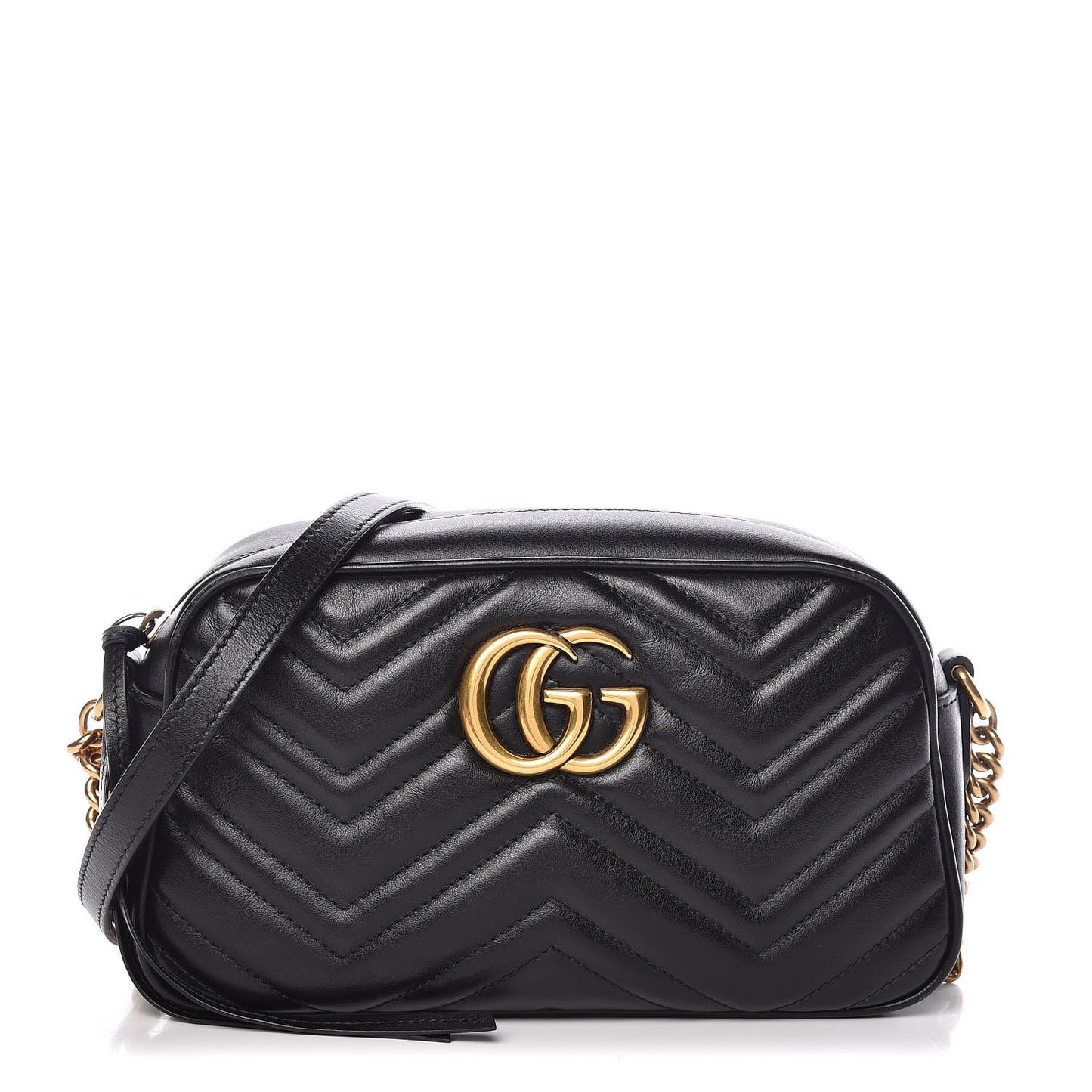 Calfskin Matelasse Small GG Marmont Chain Shoulder Bag Black