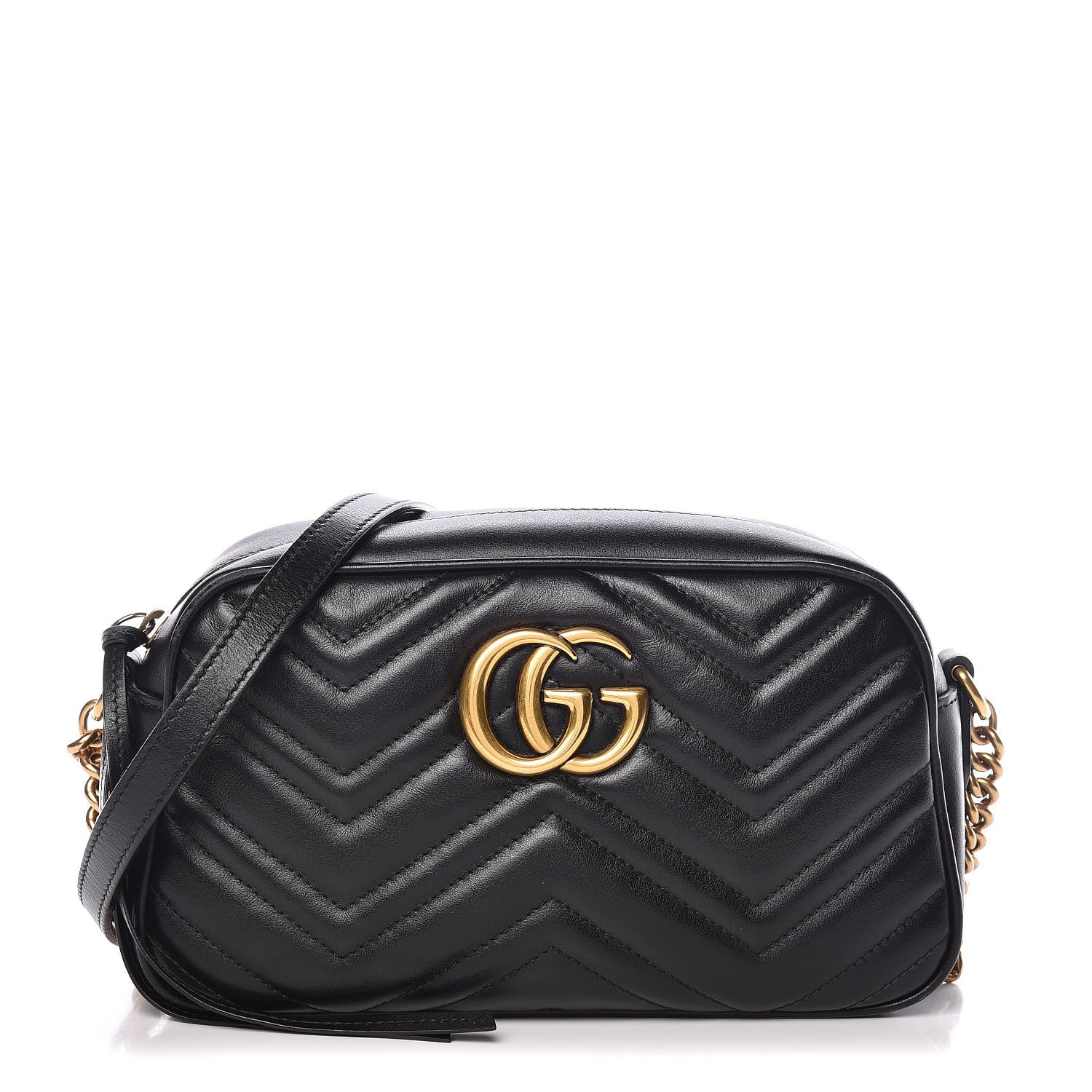 Gucci Calfskin Matelasse Small GG Marmont Chain Shoulder Bag Black 1 of 15