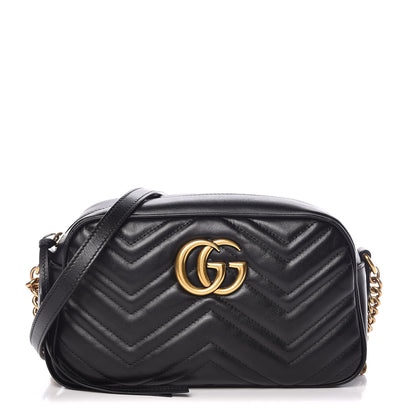 Gucci Calfskin Matelasse Small GG Marmont Chain Shoulder Bag Black 1 of 15