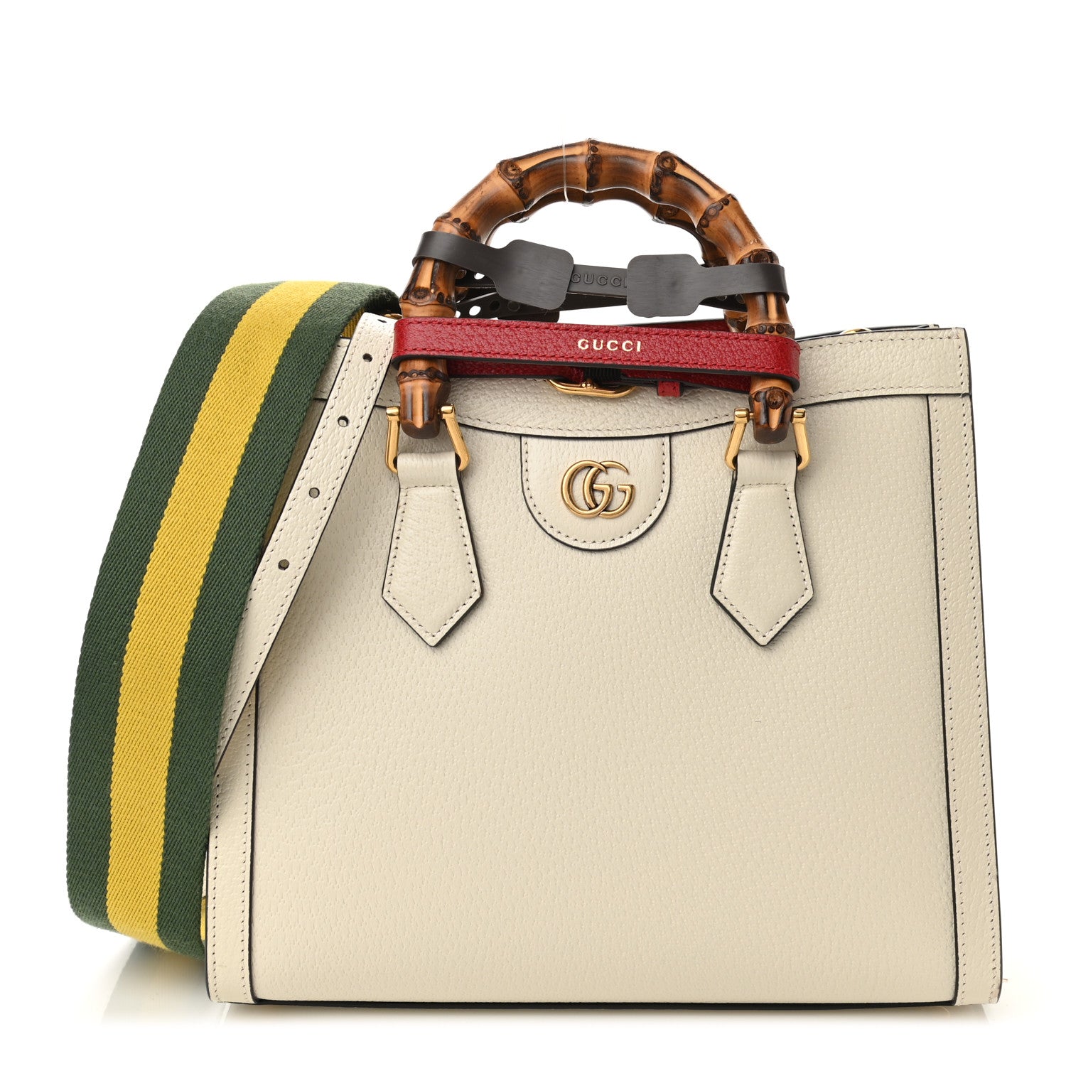 Gucci Textured Dollar Calfskin Web Small Diana Tote Bag Mystic White 1 of 10