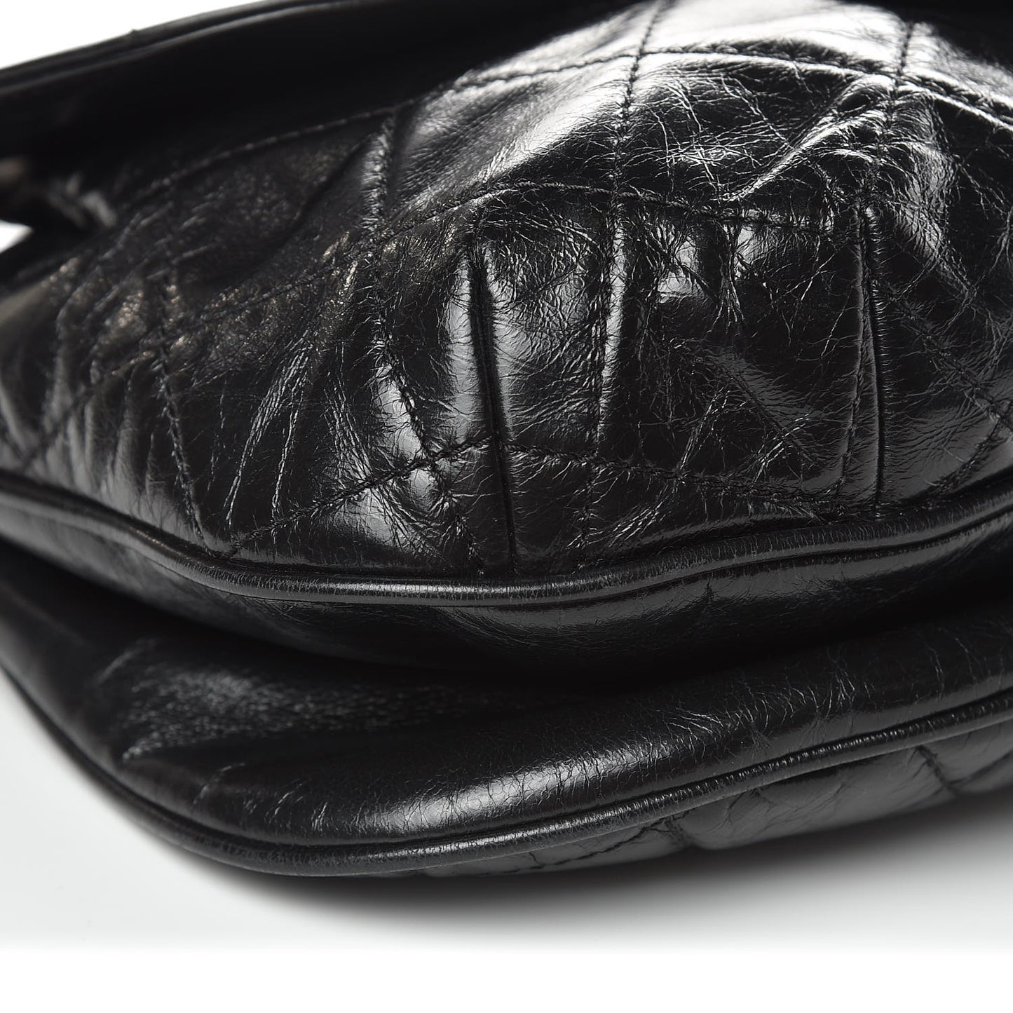 Aged Glazed Calfskin Quilted Large Bubble CC Flap Black