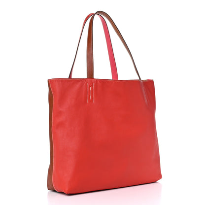 Hermes Veau Sikkim Swift Double Sens 30 Reversible Tote Gold Rose Azalee Rouge Casaque Brique 7 of 14