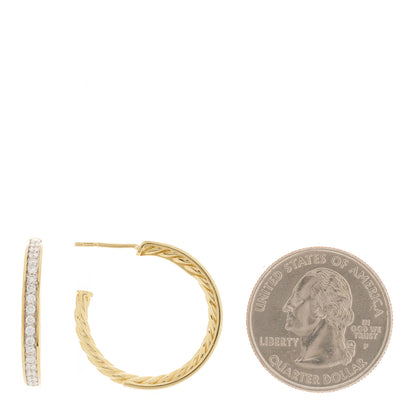 David Yurman 18K Yellow Gold Diamond 25mm Sculpted Cable Pave Hoop Earrings 2 of 4