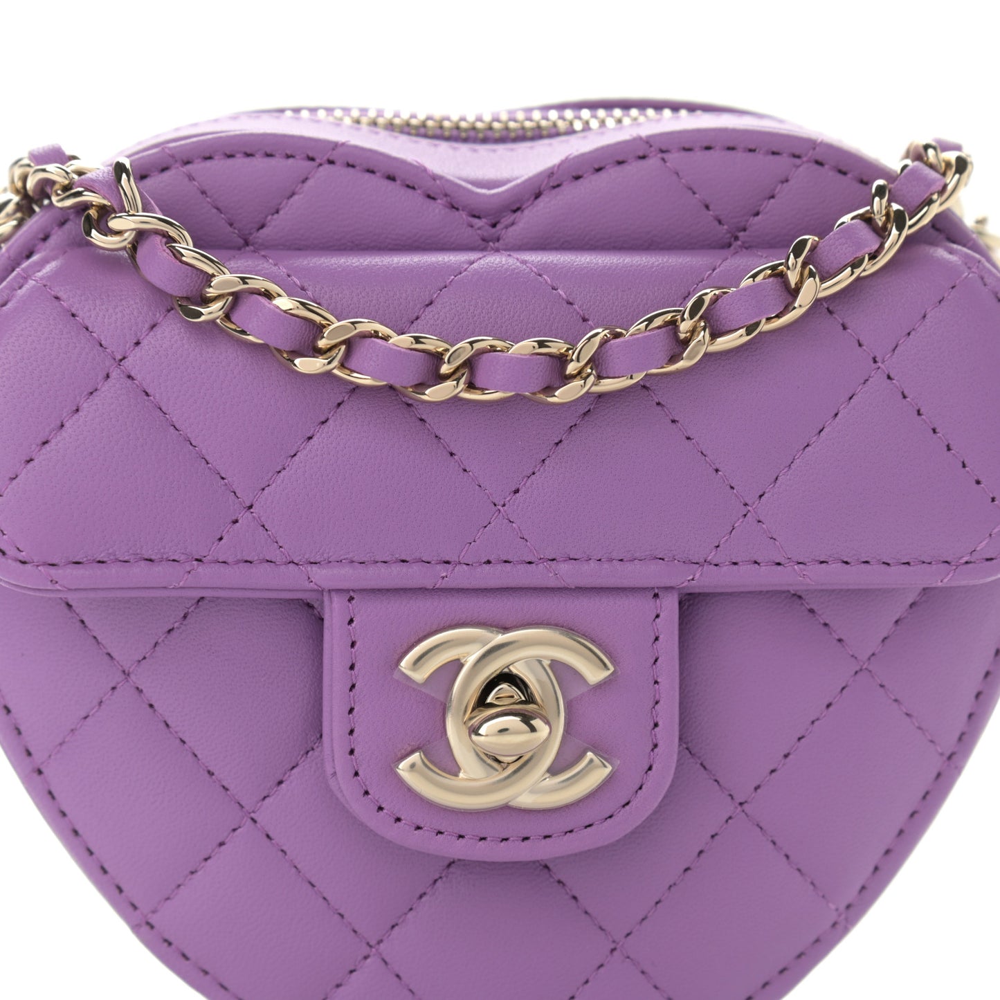 Lambskin Quilted CC In Love Heart Clutch With Chain Purple