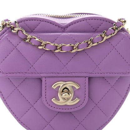 Chanel Lambskin Quilted CC In Love Heart Clutch With Chain Purple 8 of 11
