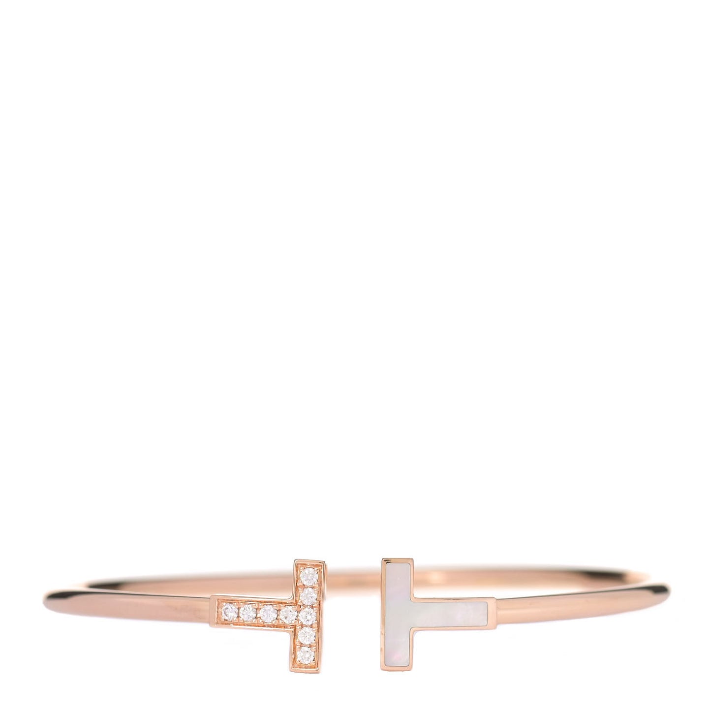 18K Rose Gold Diamond Mother of Pearl T Wire Bracelet