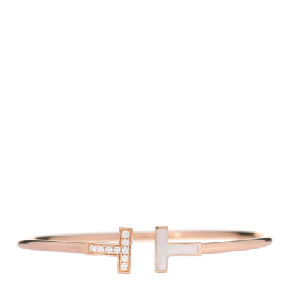 Tiffany 18K Rose Gold Diamond Mother of Pearl T Wire Bracelet 1 of 6