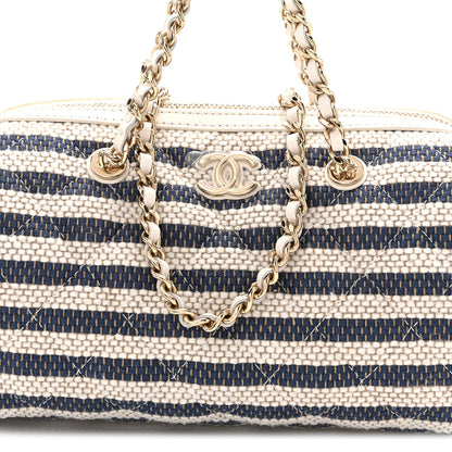 Chanel Printed Fabric Clutch With Chain Light Beige Dark Blue 8 of 12