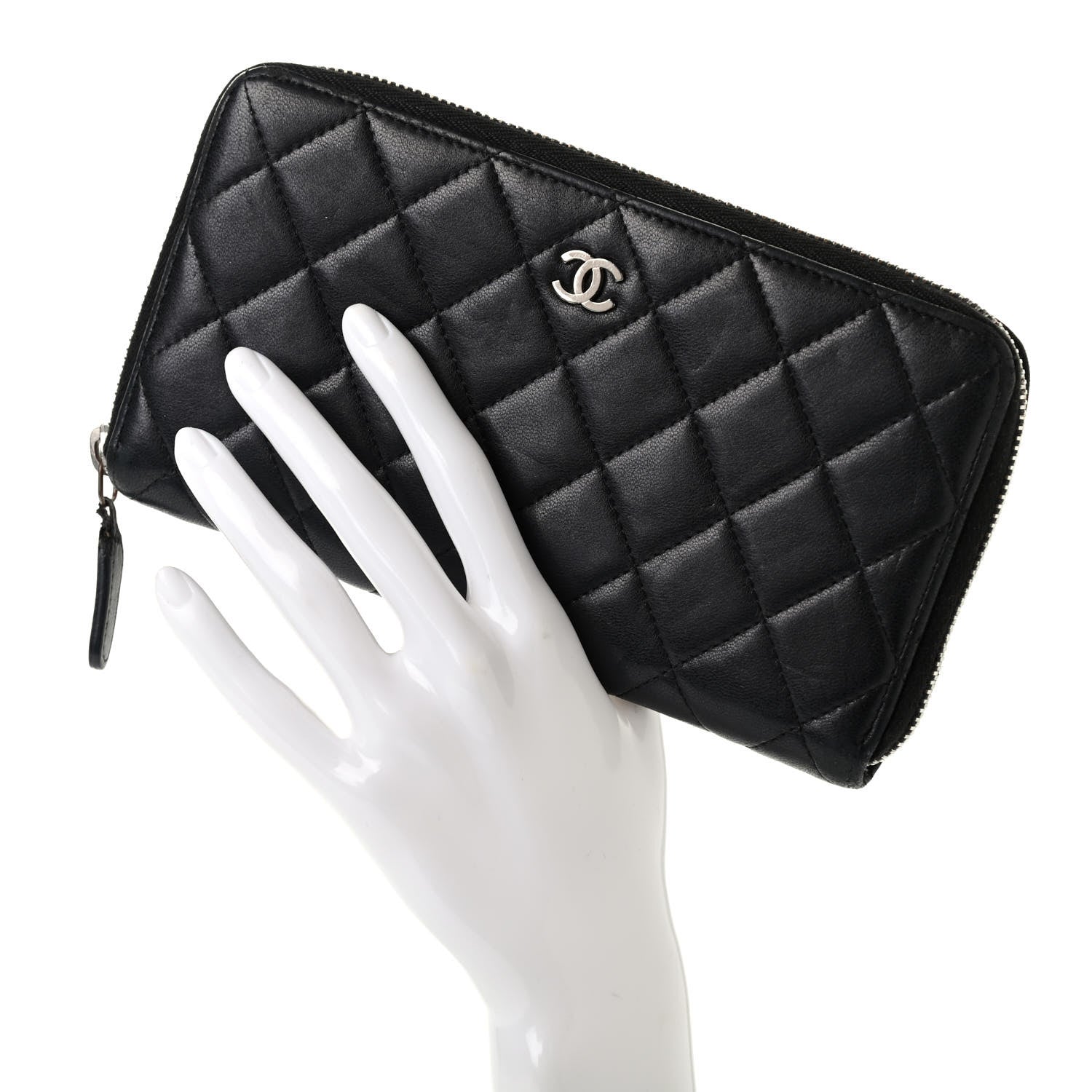 Chanel Lambskin Quilted Large Gusset Zip Around Wallet Black 2 of 11
