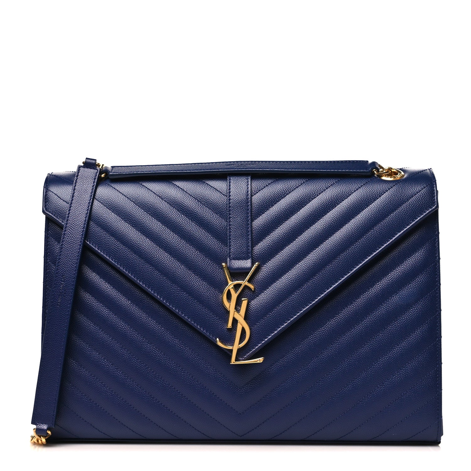 Saint Laurent Grain De Poudre Matelasse Chevron Large Monogram Satchel Navy Blue 1 of 11