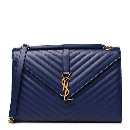 Saint Laurent Grain De Poudre Matelasse Chevron Large Monogram Satchel Navy Blue 1 of 11
