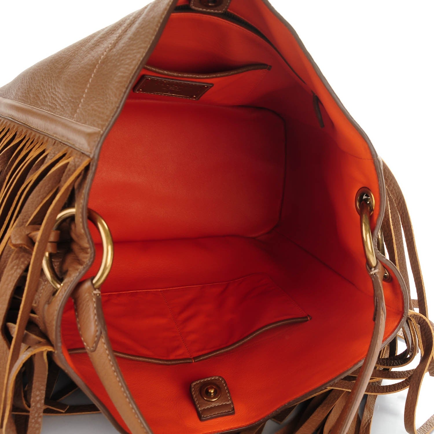 Prada Cervo Deerskin Fringe Hobo Cammello 5 of 8