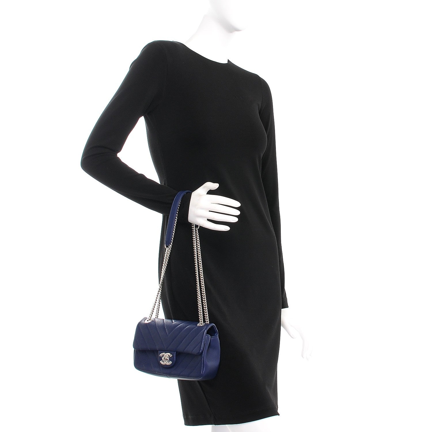 Chanel Calfskin Chevron Quilted Mini Rectangular Flap Navy 3 of 10