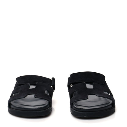 Hermes Suede Goatskin Womens Chypre Sandals 35 Black 2 of 10