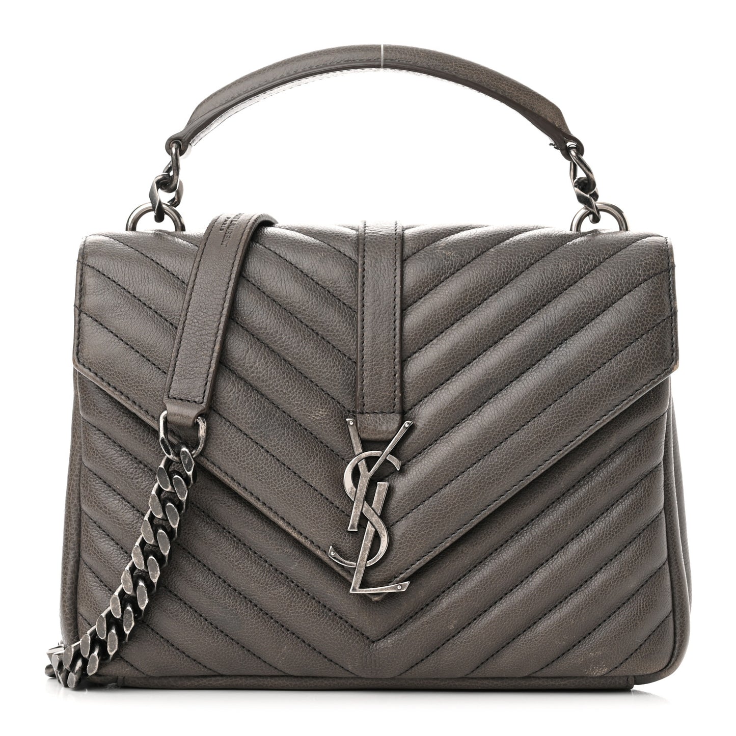 Sheepskin Matelasse Chevron Monogram Medium College Bag Asphalt