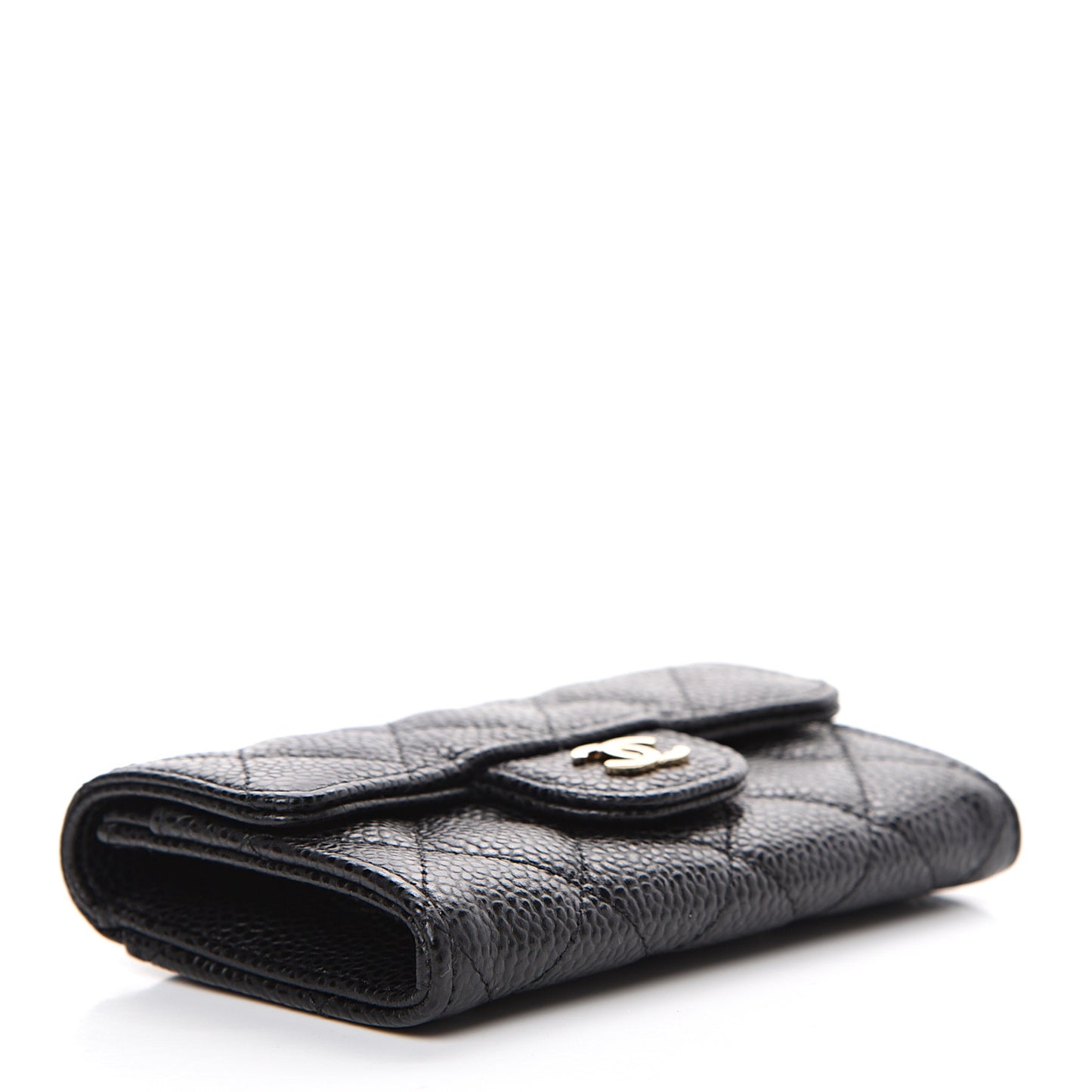 Caviar Quilted Flap Card Holder Wallet Black