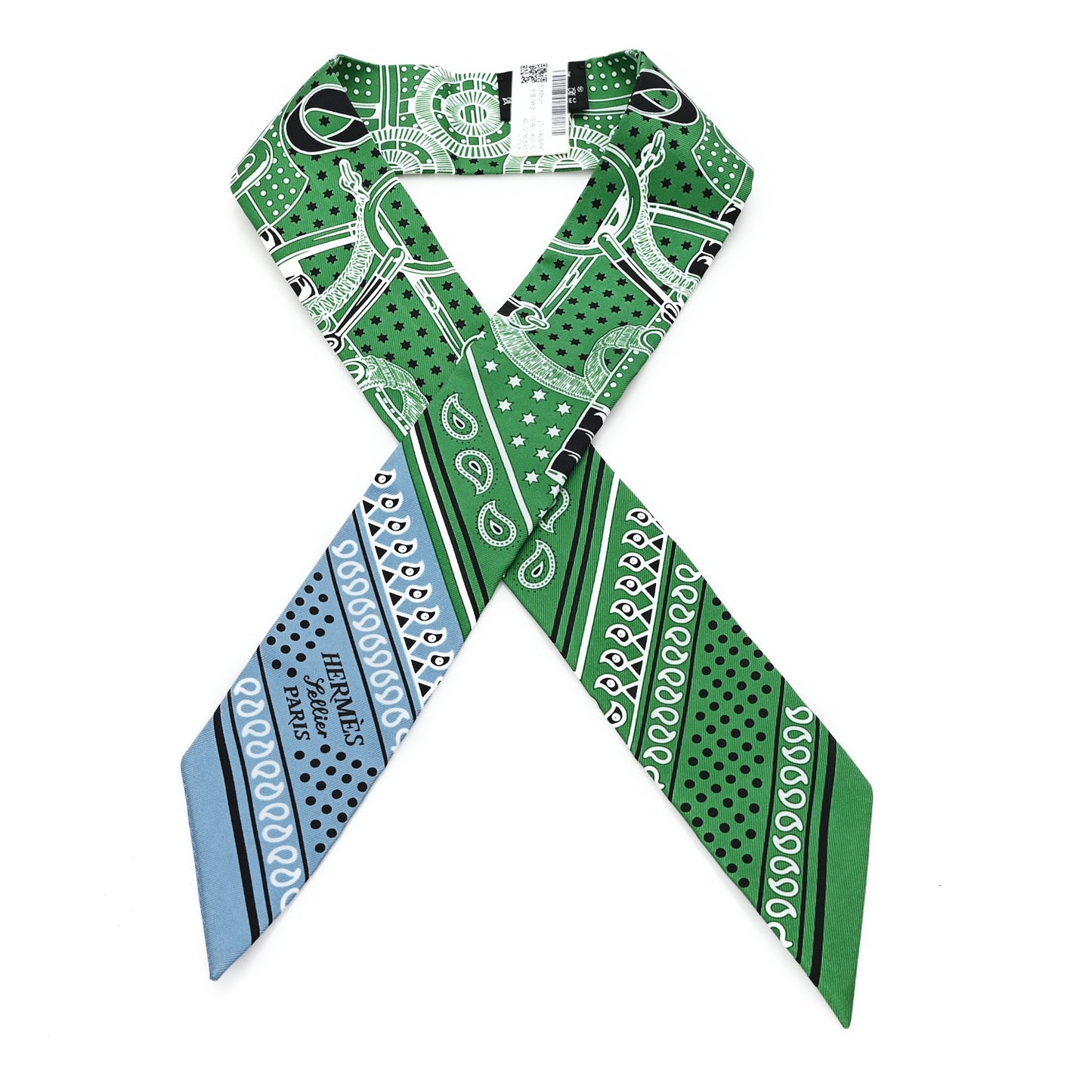 Silk Eperon d'Or Bandana Twilly Vert Bleu Jean White