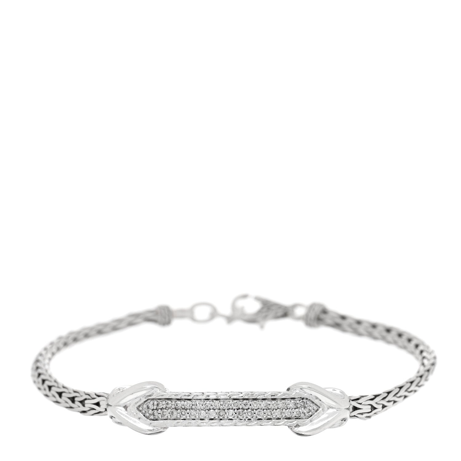 John Hardy Sterling Silver Diamond Asli Classic Chain Link ID Bracelet 1 of 3