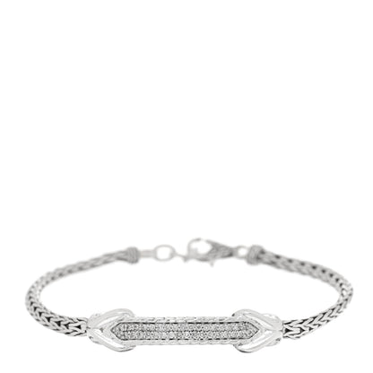 John Hardy Sterling Silver Diamond Asli Classic Chain Link ID Bracelet 1 of 3