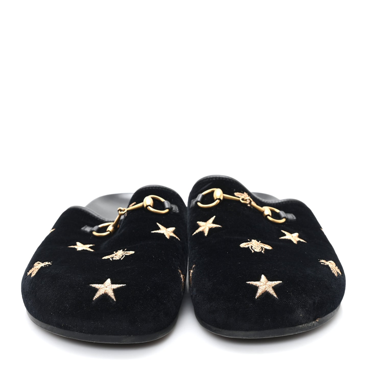Softy Velvet Malaga Kid Bee Star Embroidered Womens Horsebit River Slippers 38.5 Black
